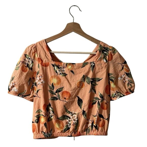 LOFT Harvest Crop Top Size Small Petite Oranges Fruit Print Criss Cross Back - Picture 3 of 9
